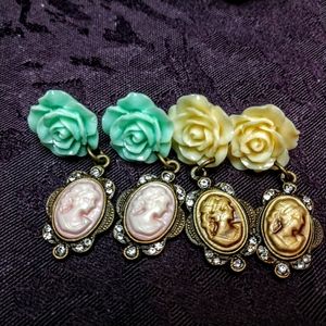 Rose and Cameo dangle earrings handmade OOAK NWT